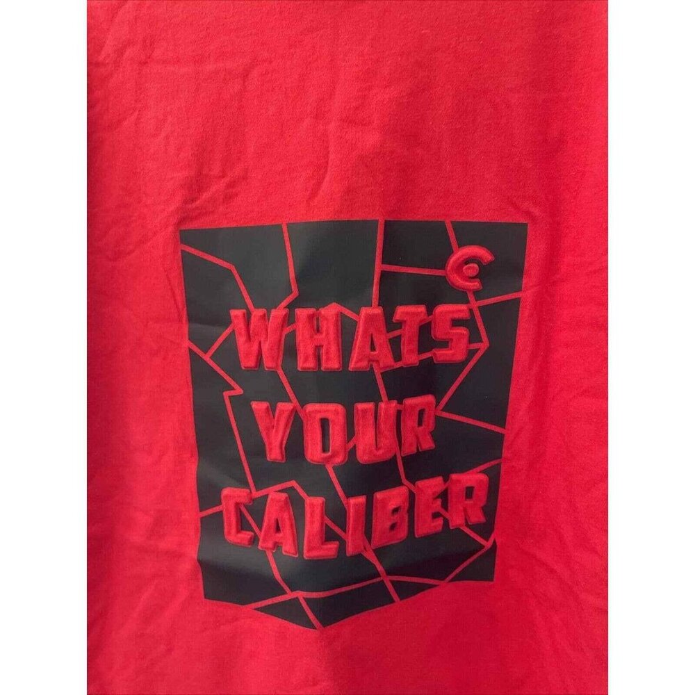 Caliber Denim Aficionados CDMG Red Shirt Raised Graphic Size M What's Your Gun